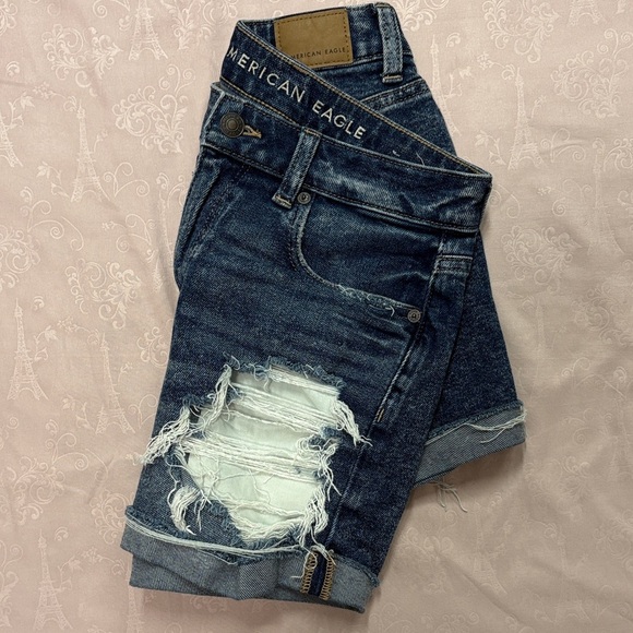 American Eagle Outfitters Ripped Jean Shorts - Dark Blue - Picture 3 of 4